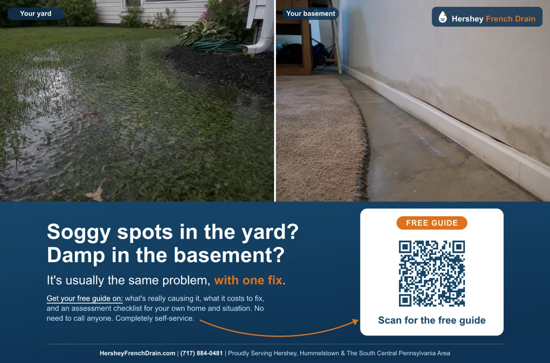 Our Hershey French Drain ad exactly as it ran on the card, with the phone number set small in the footer strip