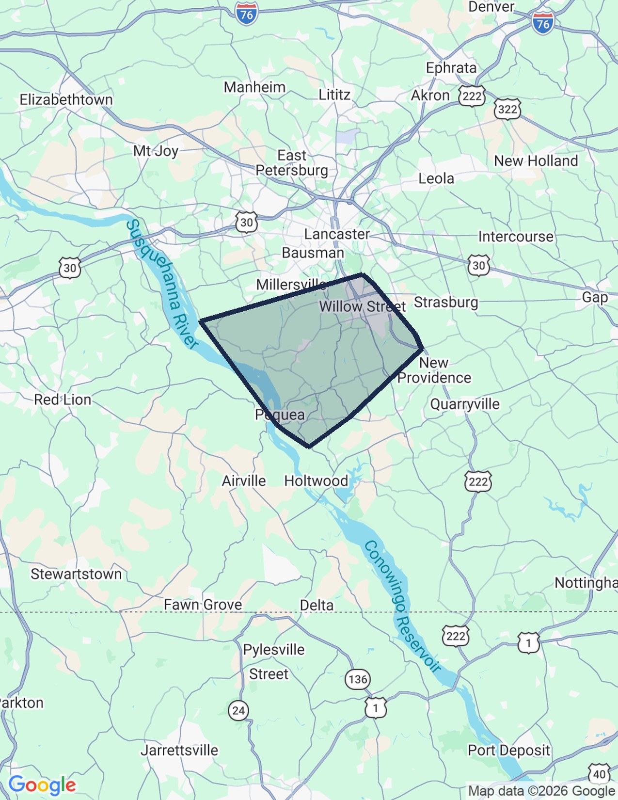 Map of the South Lancaster delivery routes